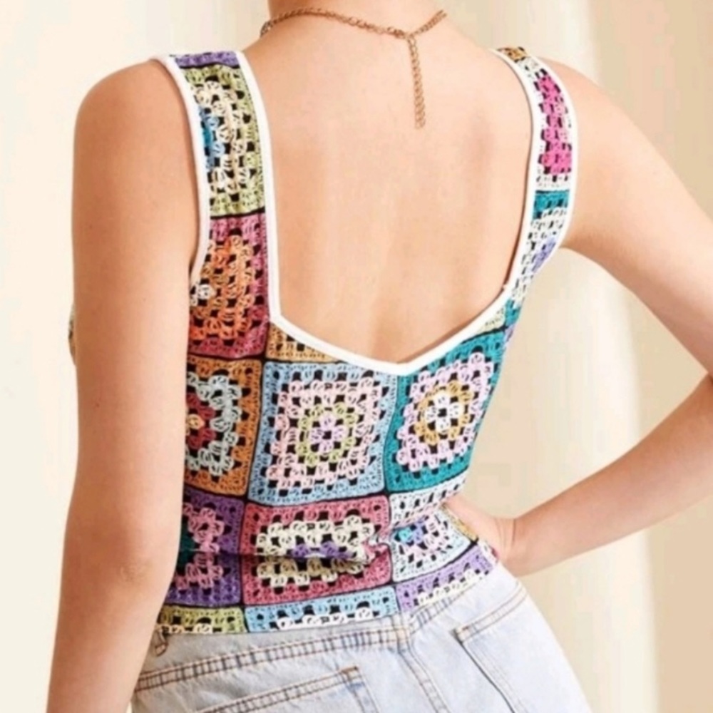 Granny Square Crotchet Printed Tank Top - Picture 8 of 11